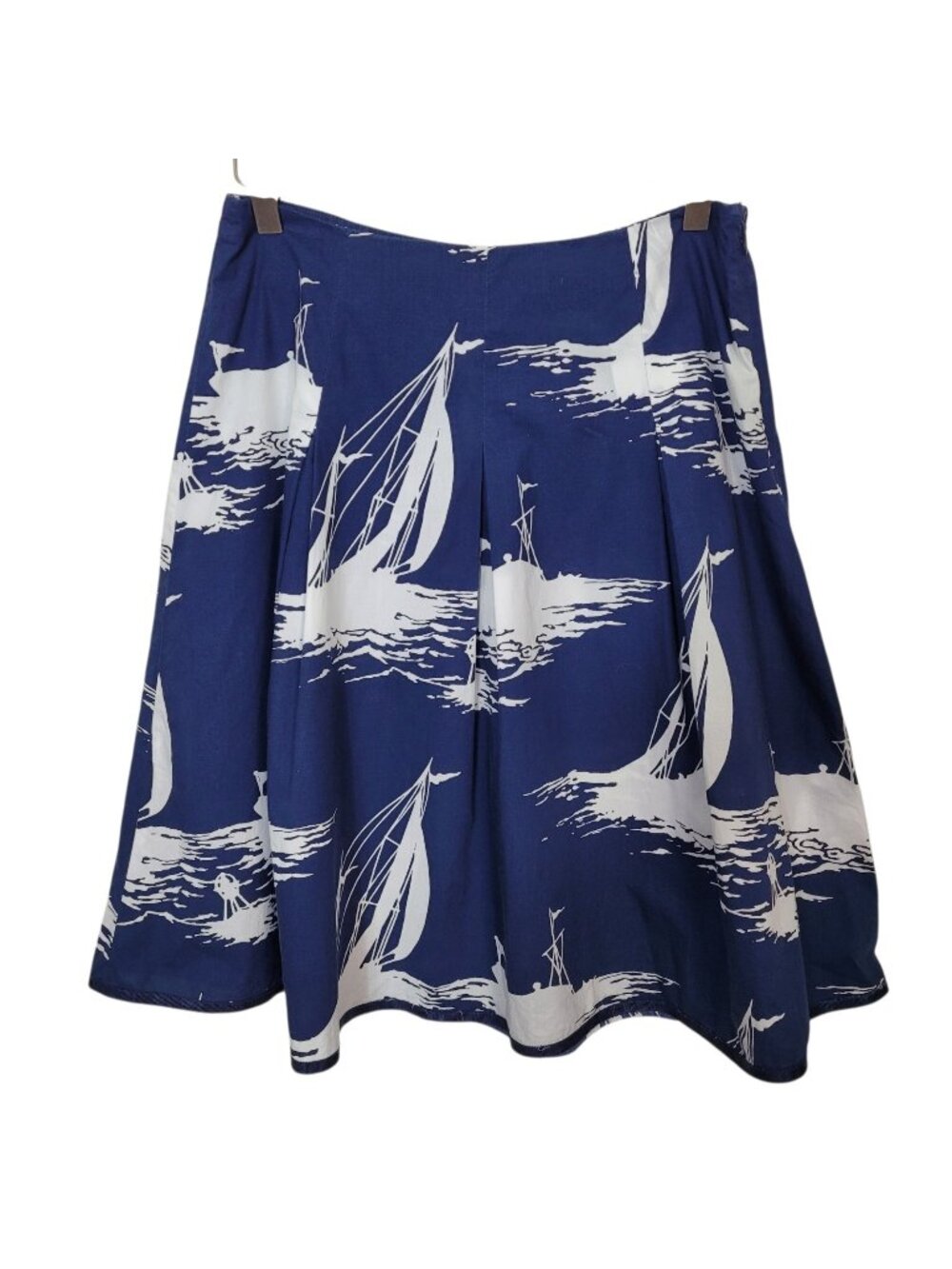 Talbots Petites Nautical Sailboat A-Line Pleated Skirt Navy Blue Coastal 4P